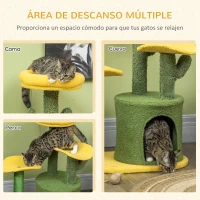 PawHut Árbol Rascador para Gatos en Forma de Cactus con Cama Cueva Postes de Sisal y Bola Colgante 54x39x83 cm Verde(m-4)