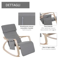 HOMCOM Sedia a Dondolo da Giardino di Design Poggiapiedi Regolabile in 5 Livelli Legno 66 × 90 × 92.5cm Grigio(m-6)