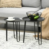 HOMCOM 2er-Set Beistelltische im Skandi-Design, Couchtische, Haarnadelbeine, Schwarz(m-7)
