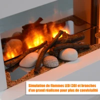 HOMCOM Cheminée électrique poêle design contemporain sur pieds effets flammes LED 3D dim. 51L x 23l x 63H cm éléments décoratifs inclus blanc(m-5)