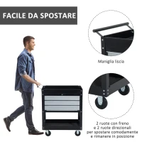 HOMCOM Carrello da Officina Professionale Cassettiera Portautensili in Lamiera, Nero, 68 x 46 x 88cm(m-5)