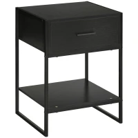 HOMCOM Mesilla de Noche Mesa Auxiliar con 1 Cajón y Estante de Almacenamiento para Dormitorio Salón Oficina 45x40x60 cm Negro(m-1)