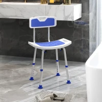 HOMCOM Shower Stool with Backrest, Height Adjustable Shower Chair with Anti-slip Foot Pads, Shower Head Holder, Blue(m-2)