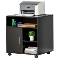 HOMCOM Druckerständer Druckertisch Bürowagen Rollwagen mit Schrank+Regale Spanlatte Schwarz 60 x 50 x 65,5 cm(m-10)