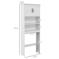 kleankin Mueble sobre Inodoro con 2 Puertas Estantes Abiertos y Estante Ajustable Mueble para Baño 66x23x178 cm Blanco(m-3)