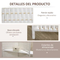 HOMCOM Biombo Separador de Ambientes Plegable con 2 Estantes de Madera de Pino y Fibra de Papel 181x180 cm Blanco(m-6)