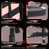 Vinsetto Silla Gaming Altura Regulable Basculante con Reposacabezas Cojín Lumbar 61x70x121-129 cm Rosa(m-7)