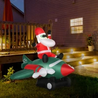 HOMCOM Babbo Natale Gonfiabile su Aereo 160cm con Luci LED Integrate, Decorazione Natalizia da Esterno(m-2)