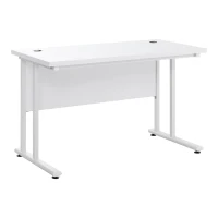 HOMCOM Escritorio Mesa de Ordenador Moderna con 2 Orificios para Cables con Pies Ajustables Mesa Multifuncional para Oficina Estudio 120x60x75 cm Blanco(m-1)