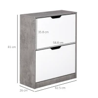 HOMCOM Mobile Portascarpe, Scarpiera Salvaspazio Bassa a 2 Ante per 8 Paia di Scarpe, Arredamento Moderno, Grigio e Bianco, 62.5x26x81cm(m-3)