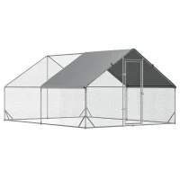 PawHut Enclos poulailler chenil volière extérieur 12 m² - Parc grillagé dim. 3L x 4l x 2H m - Espace Couvert - Acier galvanisé(m-1)