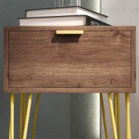 HOMCOM Table de chevet table de nuit avec tiroir table d'appoint en bois - pieds en épingle acier doré 39,5L x 41l x 49H cm(m-9)