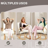 HOMCOM Mecedora de Salón Moderna con Reposabrazos y Patas de Madera Carga 120kg 60x93x86 cm Blanco(m-4)