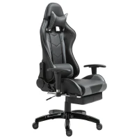 HOMCOM Gaming Chair, Computer Desk Chair with Footrest, PU Leather Ergonomic Office Chair with 180° Reclining Back, Lumbar Cushion, Headrest & Height Adjustable Armrest, Black and Red, Grey(m-11)