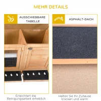 PawHut Kleintierstall Kleintierkäfig mit Bodenwanne Kleintierhaus mit Asphaltdach und Futtertrog Outdoor Indoor Tannenholz Natur+Schwarz 112 x 50 x 54 cm(m-7)