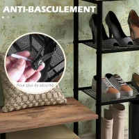 HOMCOM Meuble d'entrée 2 en 1 design industriel porte-manteaux et étagères à chaussures en acier 92,5 x 28,2 x 182 cm noir(m-6)
