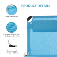 Outsunny Foldable Outdoor Sun Loungers Set of 2, Reclining Lounge Chair Camping Bed Cot with Pillow 4-Level Adjustable Back Aluminium Frame, Blue(m-6)