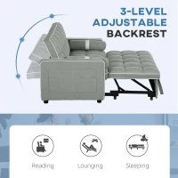 HOMCOM Two-Seater Linen-Look Sofa Bed - Light Grey(m-5)