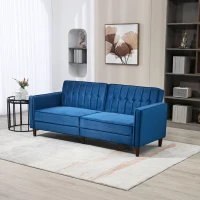 HOMCOM Velvet-Feel Three-Seater Sofa Bed - Blue(m-2)