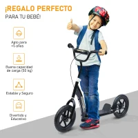 HOMCOM Patinete para Niños de 5-12 Años Scooter de 2 Ruedas Grandes de 12 Pulgadas con Freno y Manillar Ajustable en Altura Carga Máx. 50 kg 120x52x80-88 cm Negro(m-4)