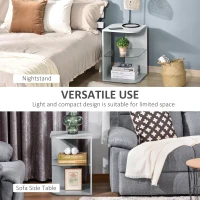 HOMCOM Modern Side Table Set of 2, Three Layer Bedside Table Nightstand with 2 Storage Shelves, for Living room, Bedroom, Grey(m-6)