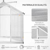 Outsunny Serra per Piante Porta Scorrevole Base Zincata Orto Tetto Regolabile Porta Scorrevole Telaio in Alluminio 242 x 190 x 195 cm(m-4)
