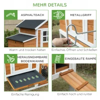 PawHut Zwerghühnerstall Zwerghühnerhaus mit Nistkasten Rampe Zwerghühnervoliere mit Auslauf Asphaltdach 2 Ebenen XXL winterfest sitzstange Tannenholz Stahl 192,7 x 78,9 x 111 cm(m-7)