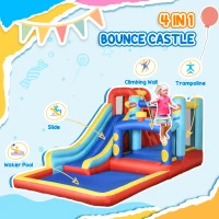 Outsunny 4-in-1 Bouncy Castle, with Slide, Trampoline, Climbing Wall, Blower, Multicoloured(m-4)