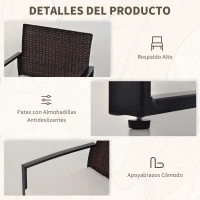 Outsunny Conjunto de Mesa y Sillas de Jardín para Exterior Incluye 2 Sillones y 1 Mesa de Centro de Vidrio Marrón(m-6)