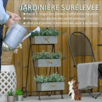 Outsunny Jardinière Chariot sur Pied 3 Niveaux Style Rural Chic - Pliable - 2 poignées et Roues - nœuds de Corde métal martelé Effet Vieilli(m-5)
