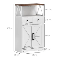 HOMCOM Mueble Auxiliar de Almacenaje con Estantes y Cajones Diseño Clásico para Salón Cocina o Dormitorio 60x31x108 cm Blanco(m-3)