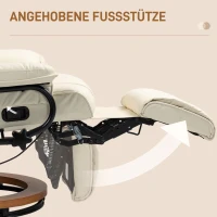 HOMCOM Relaxsessel mit Liegefunktion, drehbar, bis 150 kg, Kunstlederbezug, Stahlrahmen, Cremeweiß(m-5)