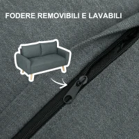 HOMCOM Divano 2 Posti Salvaspazio con Cuscini per Schienale, in Tessuto Effetto Velluto e Legno, 145x75x78 cm, Grigio(m-8)