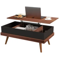 HOMCOM Mesa de Centro Elevable con 3 Compartimientos de Almacenaje Ocultos y Patas de Madera 100x79x54 cm Marrón y Negro(m-10)
