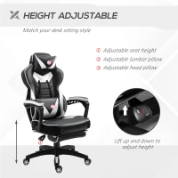 Vinsetto Computer Gaming Chair, Racing Desk Chair with Lumbar Support and Footrest, PU Leather Gamer Chair with Headrest and Swivel Wheels for Home, White(m-4)