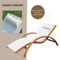 Outsunny Transat Chaise Longue Design Style Tropical Bois Massif Naturel Coloris Beige Blanc(m-4)