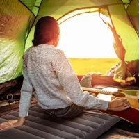 Outsunny Matelas gonflable pour camping 1 personne pliable avec sac de transport 195 x 70 x 10 cm gris(m-2)