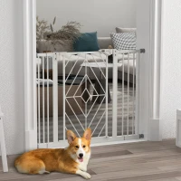 PawHut Pressure Fit Stair Gate Dog Gate w/ Auto Closing Door, Double Locking, Easy Installation, for 74-100cm Openings - White(m-2)