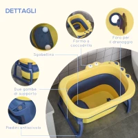 HOMCOM Vaschetta Bagnetto Neonato Pieghevole con Supporto Antiscivolo, Vaschetta da Bagno Portatile per Neonati e Bambini di 0-6 Anni con Foro di Scarico, 75.3x55.4x43cm, Blu e Giallo(m-7)
