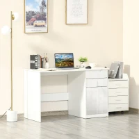 HOMCOM Computertisch, Schreibtisch,  2 Schubladen, Hochglanzoptik, Weiß(m-2)