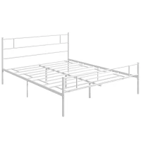HOMCOM King Bed Frame, Metal Bed Base with Headboard and Footboard, Metal Slat Support and 31cm Underbed Storage Space(m-1)