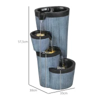 Outsunny Gartenbrunnen, Holzfassoptik, 4-stufig, Solarbetrieb, LEDs, 57cm, Kunstharz, Grau/Schwarz(m-3)