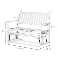 Outsunny Banco Balancín de Madera con Reposabrazos y Respaldo de Listones para Jardín Terraza Carga 250 kg 125x68,5x102 cm Blanco(m-3)