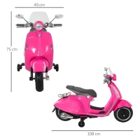 HOMCOM Moto de Batería Autorizada de VESPA con Faros Música 2 Ruedas Auxiliares 108x49x75 cm Rosa(m-3)