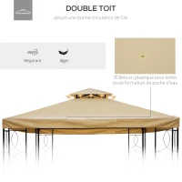 Outsunny Toile de rechange pour pavillon tonnelle tente 3 x 4 m polyester haute densité 180 g/m² beige(m-5)