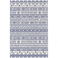 Outsunny Reversible Outdoor Rug with Carry Bag, Waterproof Plastic Straw Mat for Garden, Deck, RV, Picnic, Beach, Camping, 182 x 274cm, Dark Blue and White(m-11)