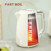 HOMCOM Kettle and Toaster Set, 1.7L 3000W Fast Boil Kettle & 2 Slice Toaster Kitchen Set with 7 Level Browning Controls, Defrost, Reheat, Boil-dry Protection, Cream White(m-4)