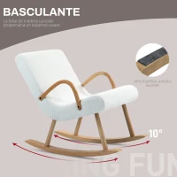 HOMCOM Mecedora de Salón Moderna con Reposabrazos y Patas de Madera Carga 120kg 60x93x86 cm Blanco(m-6)