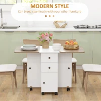 HOMCOM Multi-Storage Six-Person Drop Leaf Dining Table -  Oak and White(m-4)