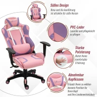 Vinsetto Ergonomischer Gaming Stuhl Bürostuhl Drehstuhl Verstellbares Massage Lendenkissen Höhenverstellbar Rosa&Violett 69x56x125,5 cm(m-8)